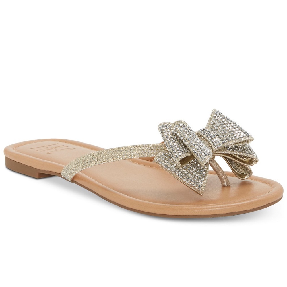 NWT Gold Mabae Bow Flat Sandals INC INTERNATIONAL